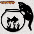 project_20230928_0758550-01.png Kitty with Fish wall art fishbowl cat wall decor 2d art animals