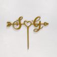 Topper-boda-iniciales-flecha.jpeg Topper de mariage Flèche de mariage Coeur Initiales
