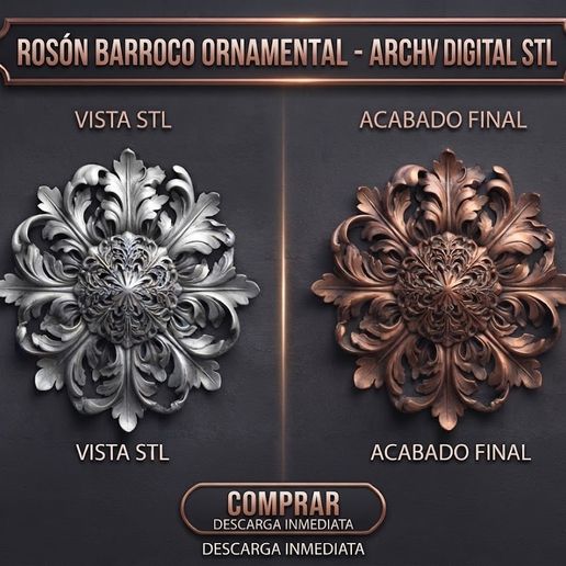 Rosón Floral Clásico Ornamental – Modelo 3D para Impresión 3D y CNC (STL)