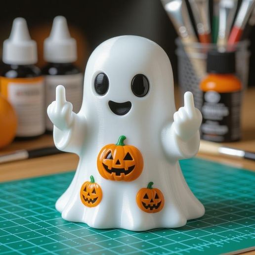 Cute ghost / middle finger / pumpkin / art toy / Halloween / magic makes 3D model