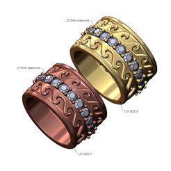 Eternity-3mm-Double-Wave-cigar-band-size7-8-00.jpg Archivo STL Eternity 3mm diamond double wave band US sizes 7 8 3D print model・Modelo para descargar y imprimir en 3D