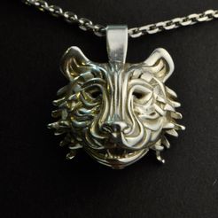 tiger_pendant_silver_v1.jpg STL file the Tiger Pendant・Template to download and 3D print
