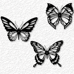 project_20230412_1957227-01.png STL file set of 3 butterflies wall art butterfly pack wall decor 2d art・3D print design to download