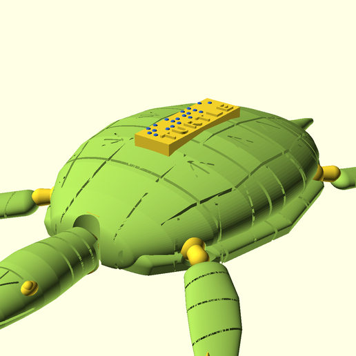 Articulated-braille-sea-turtle-with-gliding-front-flippers-carved-scute-shell-and-raised-turtle-word.png Braille Sea Turtle Counting Abacus. Print in Place Articulated Turtle with Sliding Number Tiles in the Shell Rim and Braille Word Plate, Parametric OpenSCAD, with Flexi Braille Turtle Variant