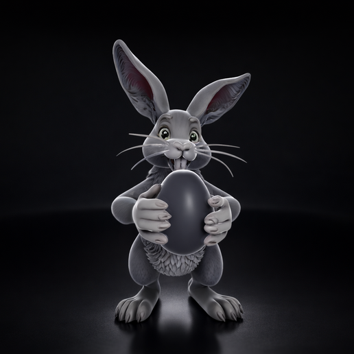 Cute Easter Bunny Holding Egg – 3D Printable Easter Decoration – Adorable Rabbit Figurine
