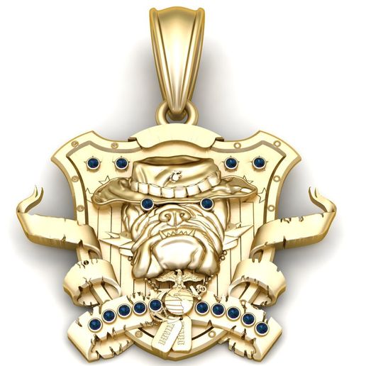 USMC Devil Dog Bulldog Pendant - 3D Printable Military Jewelry STL - Marine Corps Shield Charm