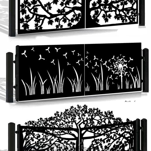 Modern forest gate panel DXF – tree vector for CNC plasma, laser, waterjet, router – cut-ready file for metal or wood projects