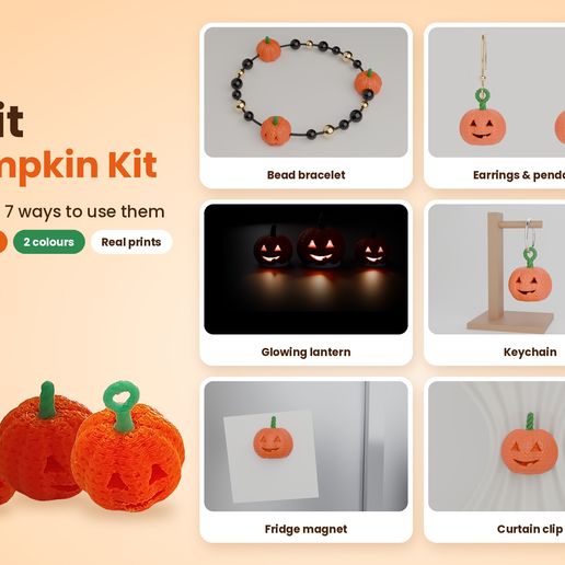 Knit Pumpkin Kit: Halloween bead, charm, tealight cover, keychain, magnet