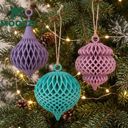 3 Christmas Ornament STL 3D Print Honeycomb Xmas Tree Bauble 0079