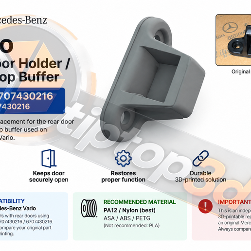 Mercedes-Benz Vario Rear Door Holder / Door Stop Buffer – OEM A6707430216 / 6707430216