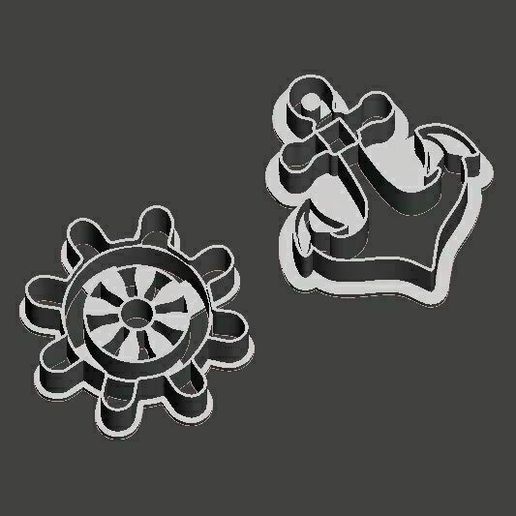 Ship theme cookie cutters, wheel and anchor 3D model