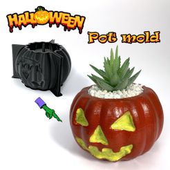 Jack-O'-Lantern-Pot-mold.jpg STL file Jack O' Lantern Pot mold - Include Pot file for print - You can make pots of any size you want for your plants・3D printing idea to download