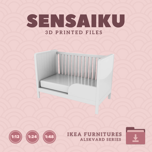 Miniature Replica 02. ALSKVARD Crib V2 for Miniature Dollhouse - IKEA - 3D Print Instant Download 3D model