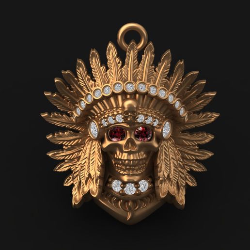 4CM Indian Chief Skull Pendant Native Headdress Feather Jewelry