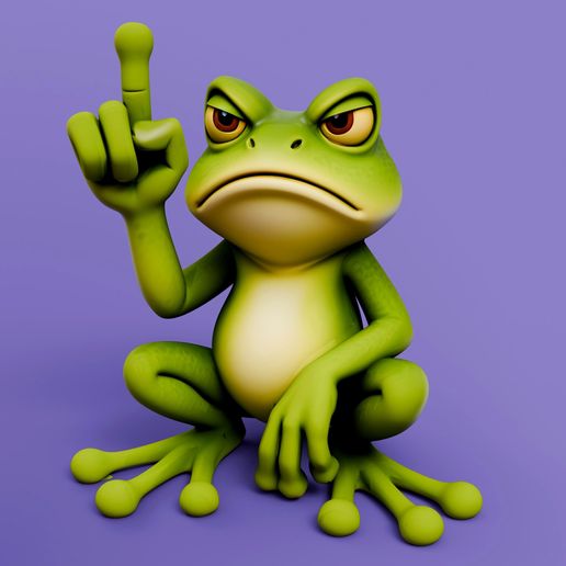 Grumpy Frog Middle Finger Figurine STL – Rude Cartoon Frog 3D Print for Desk Decor