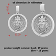 pendant-P211-Parametrs.png Löwe-Anhänger 3D Modell