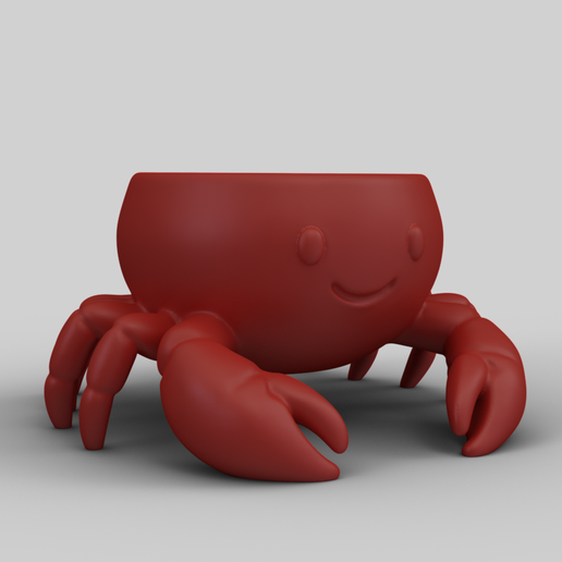 SimLab3123.png Cute Crab Planter - Adorable Beach Animal Pot - Summer Decor STL