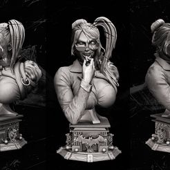 100522-B3DSERK-Harley-Quinn-Bust-02.jpg Fichier 3D B3DSERK Septembre 2022 : Harley Quinn Bust 1/4 prêt pour l'impression・Design pour imprimante 3D à télécharger