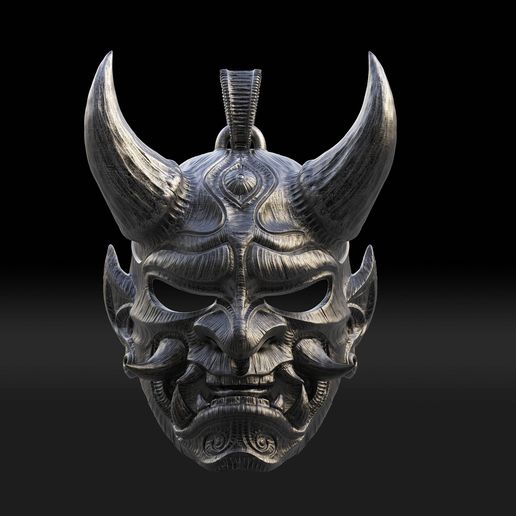 Hannya mask pendant Oni Mask Samurai Mask necklace 3D print model 3D model