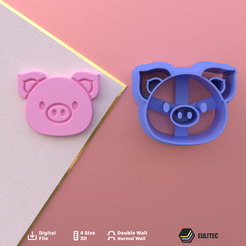 7 ee ee rence =] STL file POLYMER CLAY CUTTERS/PIGGY SHAPE IN 4 SIZES AND 2 CUTTING VERSIONS/EULITEC.COM/CC/COPYRIGHTED LICENSE・3D printer design to download, EULITEC
