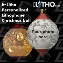 Vignette.png Download STL file ItsLitho "Drop" personalized lithophane Christmas ball • Template to 3D print, Ludo3D