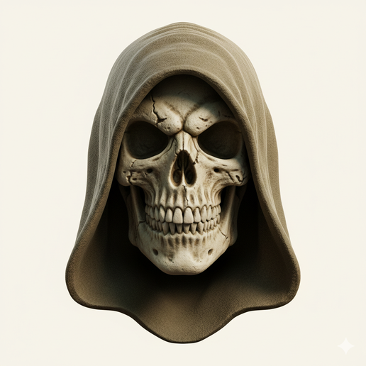 Hooded skeleton mask - Halloween, spooky, scary, horror, creepy, haunted, October 31, trick or treat, pumpkin, jack o’ lantern, jackolantern, ghost, skeleton, skull, zombie, witch, vampire, monster, mummy, Frankenstein 3D Model 3D model