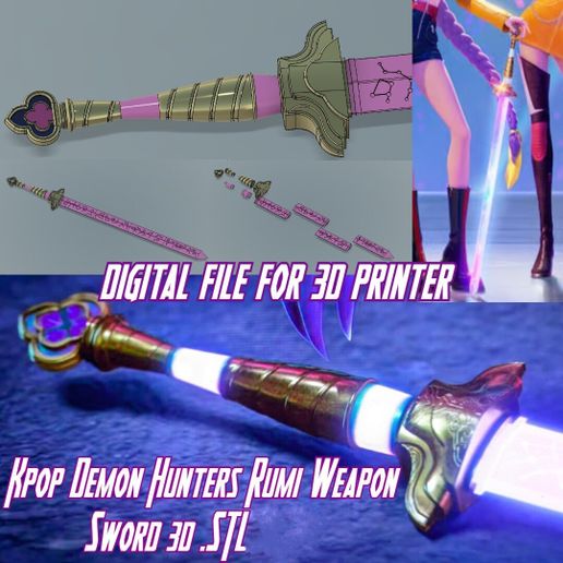 Kpop Demon Hunters Inspired Rumi Sword -hollow versione for led- For 3D Printer - DIGITAL FILE FOR 3D Print  .stl -