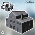 1-PREM.jpg Large brick industrial warehouse with triple roofs, large wooden access doors, and a chimney (19) - Modern WW2 WW1 World War Diaroma Wargaming RPG Mini Hobby