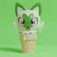 ice-cream-sprigatito-render.jpg Файл STL Покемон - мороженое Спригатито・Дизайн 3D принтера для загрузки