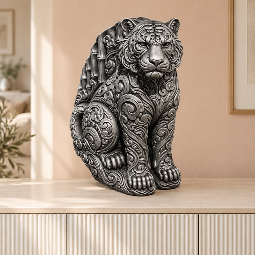 Tiger im Bambus STL & 3MF – vier Größen, Bambu Lab A2L/P2S | FehnFactory
