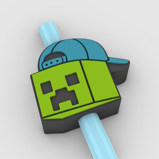 Straw Topper MINECRAFT - CREEPER KID WITH HAT Fits Standard & Stanley Straws | STL, 3MF pre-painted