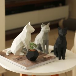 Dudecor-Gato-Sentado-Geométrico-Trio-Branco-Cinza-Preto-01.jpg STL-Datei Cat Siting Geometrisch・Modell zum Herunterladen und 3D-Drucken