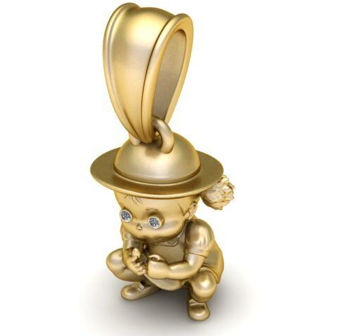 Whimsical Golden Little Girl Explorer Pendant with Diamond Accents