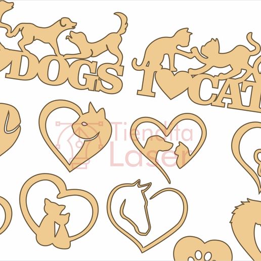 Pets-dog-cat-horse-laser-cut-vector-file-pattern-2.jpg Cat Dog Horse - Vectors for laser cutting