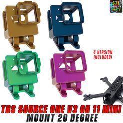 1-Tbs-source-one-V3-Gopro-Hero-11-Mini-20-degree.jpg Archivo STL Montura TBS Source One V3 GOPRO HERO 11 MINI 20 DEGREE MOUNT・Modelo de impresión 3D para descargar