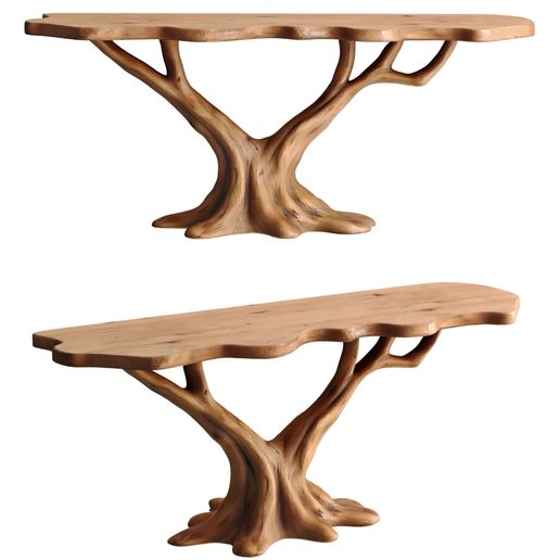 Solid wood Sculptural scandiavian side console table hallway 3D model