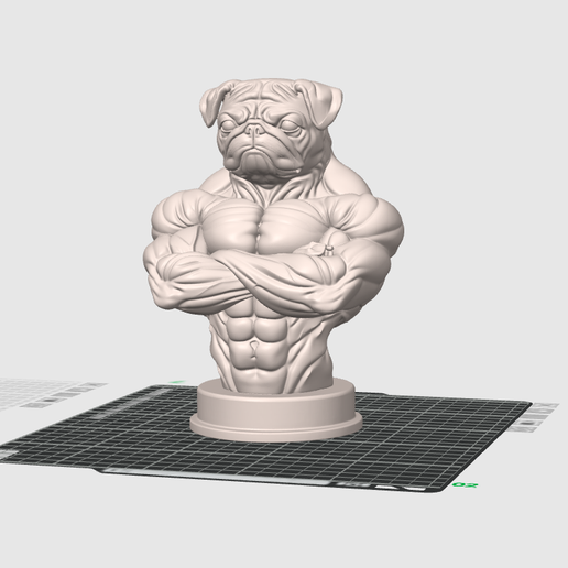 Bodybuilder Pug Bust STL | Muscular Dog Sculpture for 3D Printing | Funny Fitness Animal Bust | Tabletop & Display Model