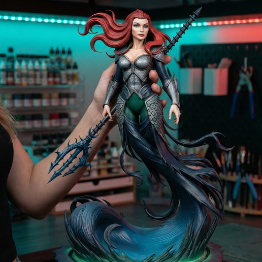 Aquatic Heroine 3D Printable STL File | Ocean Queen Miniature | Red Haired Sea Warrior Figure