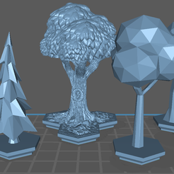 trees.png Various Low Poly Trees on Hexagon Bases