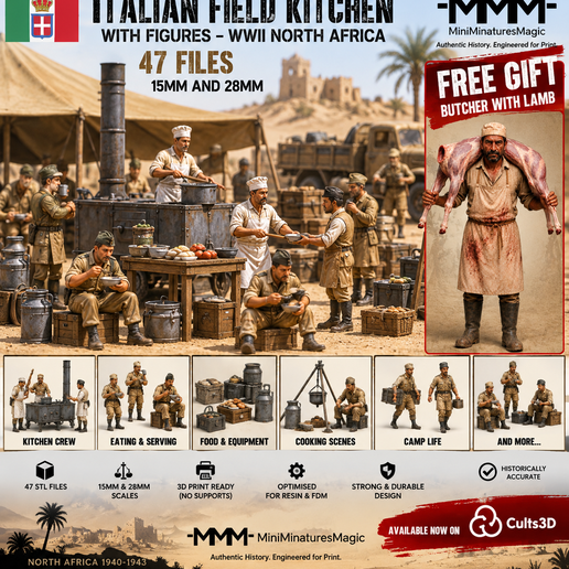FREE Italian Butcher with Lamb – WWII North Africa – 28mm 3D model