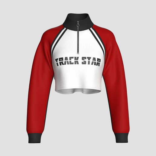 Girls Half Zip Printed Crop Jacket  | Marvelous / Clo3d / obj / fbx