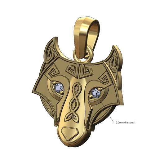 Diamond eyes Fenrir wolf pendant with bail 3D print model 3D model
