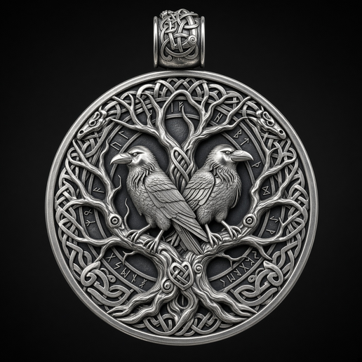 Huginn and Muninn Pendant  The Ravens of Odin and Yggdrasil