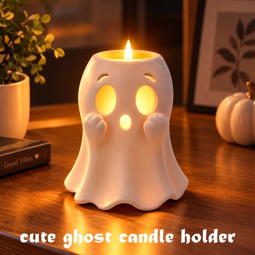 Cute Ghost Candle Holder – Halloween Tealight & LED Light