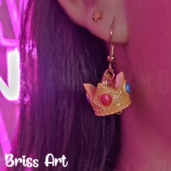 Corona.jpg STL file Princess Peach 3D Crown Earrings・Model to download and 3D print