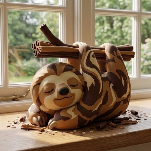Choco Sloth Food Animal Hybrids Desk Windowsill Decor Multicolor
