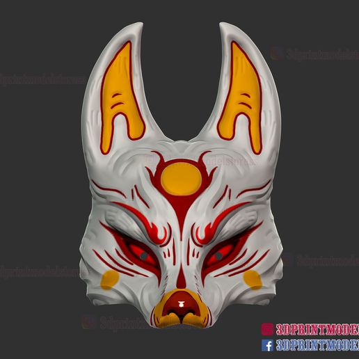 Download file Demon Kitsune Fox Mask - Japanese Cosplay Costume • 3D ...