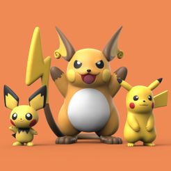 PikachuEvolution.jpg Файл STL ПОКЕМОН - ЭВОЛЮЦИЯ ПИКАЧУ・Дизайн 3D-печати для загрузки3D