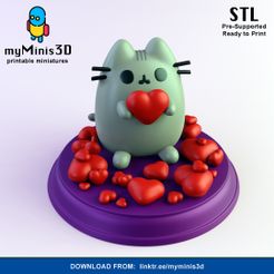 001_Pusheen_Color.jpg Cute Kawaii Pusheen Cat with Heart Valentine's Day Gif Figure | 3D print models.