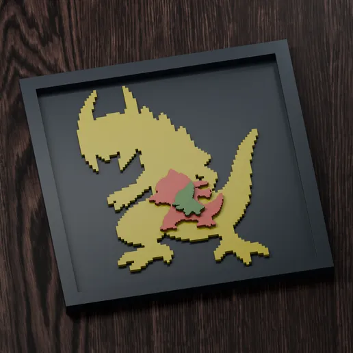 Haxorus Line - Pokemon Silhouette Frame | Gen 5 sprite style | STL